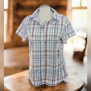 Columbia Women's Omni Shade Short Sleeve Shirt Size Large Button Down UPF Plaid